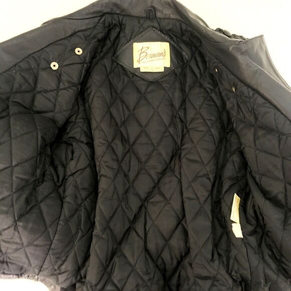 Vintage Bermans Leather Motorcycle‎ Jacket Womens Sz 12 Black Biker Belted USA - Picture 7 of 10